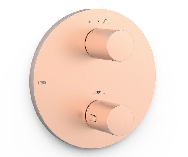 Термостат для душа Tres Therm-Box встраиваемый на 2 потребителя матовое розовое золото 26225001OPM