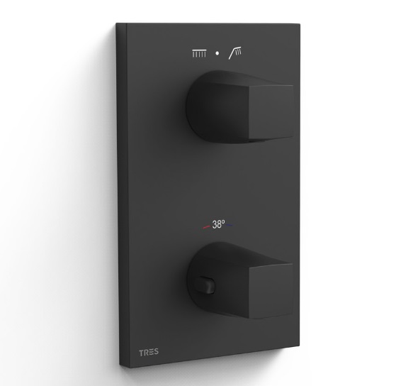 Термостат для душа Tres Therm-Box встраиваемый на 2 потребителя матовый черный 21125001NM