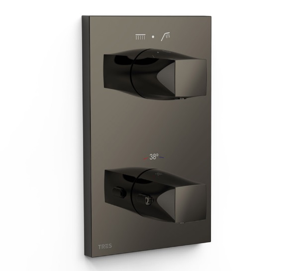 Термостат для душа Tres Therm-Box встраиваемый на 2 потребителя металлик черный 21125001KM