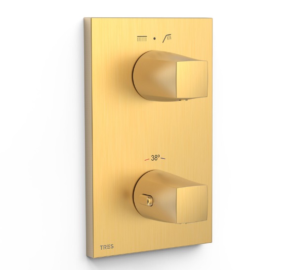 Термостат для душа Tres Therm-Box встраиваемый на 2 потребителя матовое золото 21125001OM