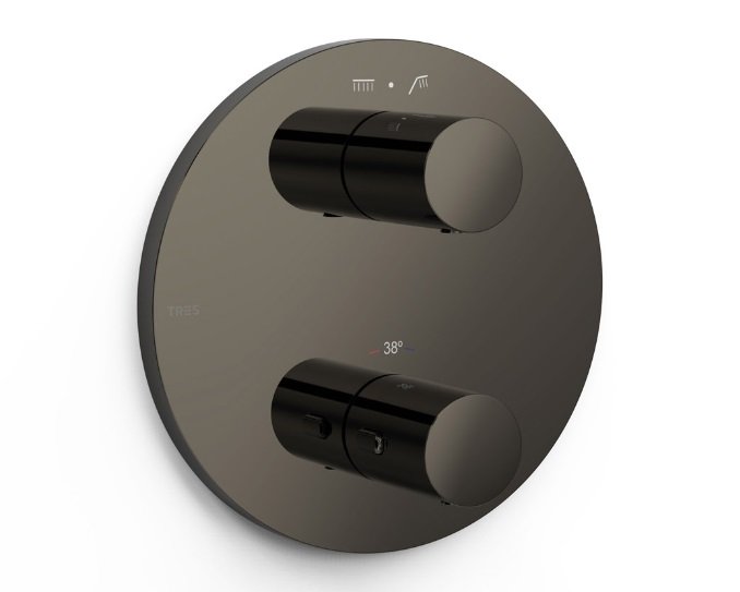 Термостат для душа Tres Therm-Box встраиваемый на 2 потребителя металлик черный 26225001KM