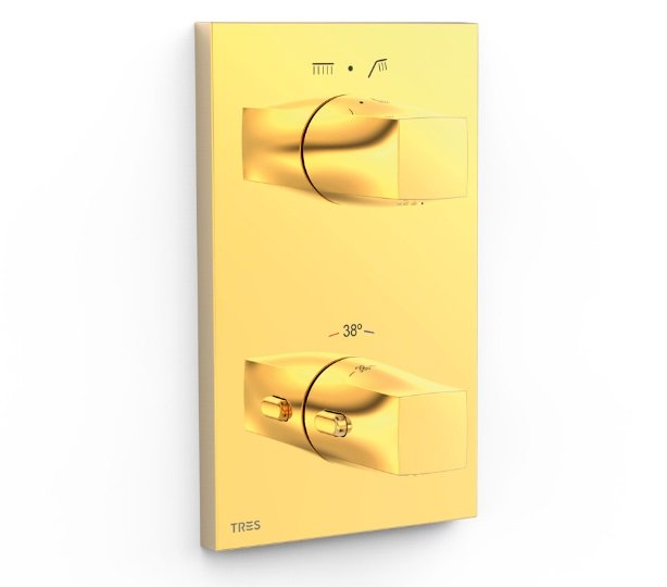 Термостат для душа Tres Therm-Box встраиваемый на 2 потребителя золото 21125001OR