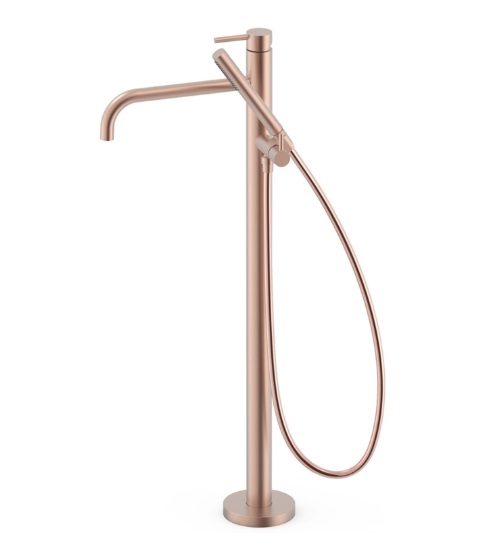 Смеситель для ванной Tres Study Exclusive напольный с душевым набором матовое розовое золото 26247001OPM