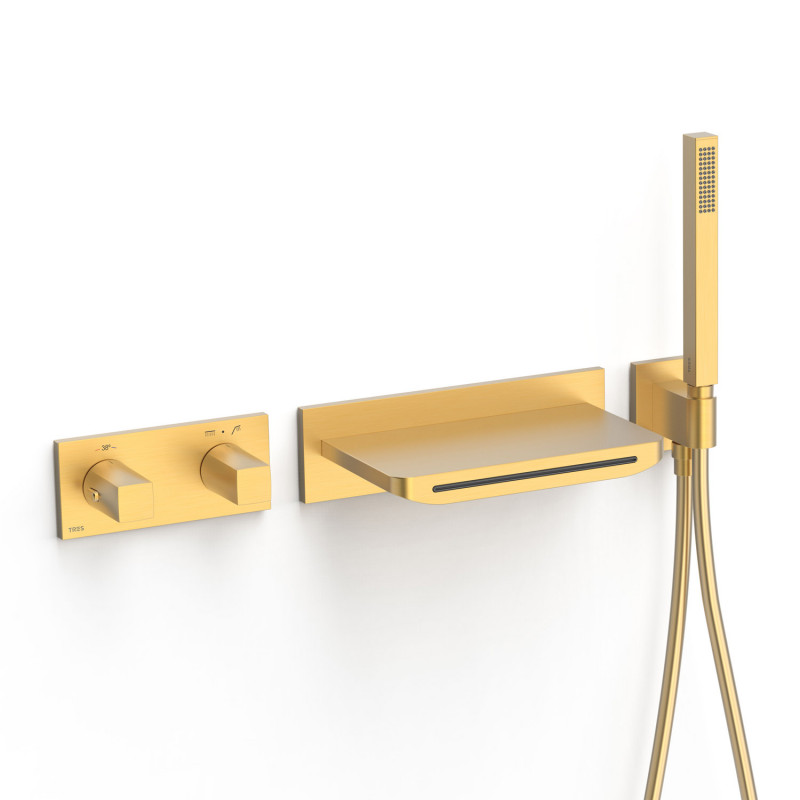 Термостат для ванной Tres B-system на 2 потребителя с душевым гарнитуром матовое золото 30725207OM
