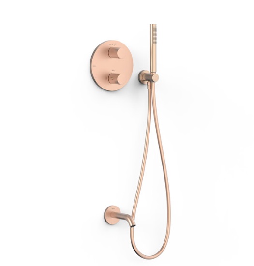 Термостат для ванной Tres Therm-Box на 2 потребителя с душевым гарнитуром матовое розовое золото 26225006OPM