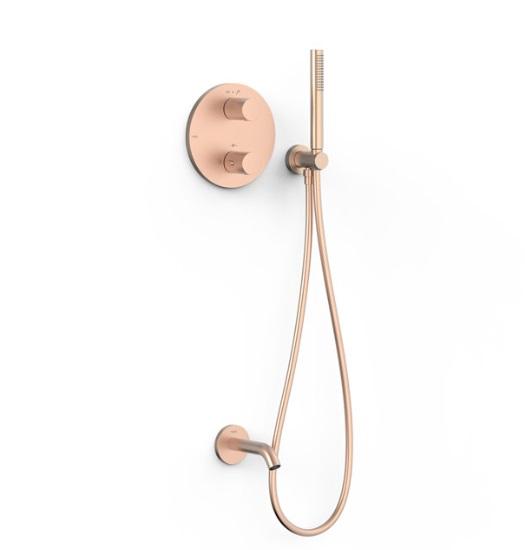 Термостат для ванної Tres Therm-Box на 2 споживача з душовим гарнітуром матове рожеве золото 26225006OPM