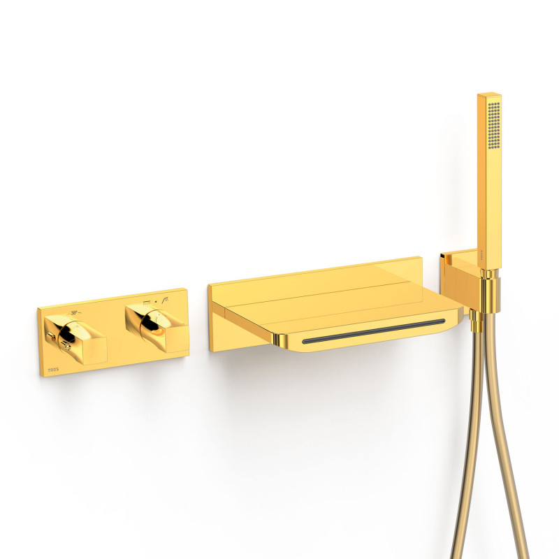 Термостат для ванной Tres B-system на 2 потребителя с душевым гарнитуром золото 30725207OR
