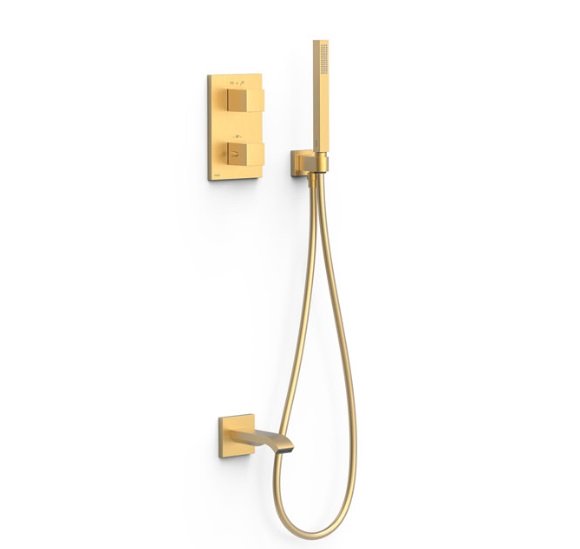 Термостат для ванной Tres Therm-Box на 2 потребителя с душевым гарнитуром матовое золото 00625006OM