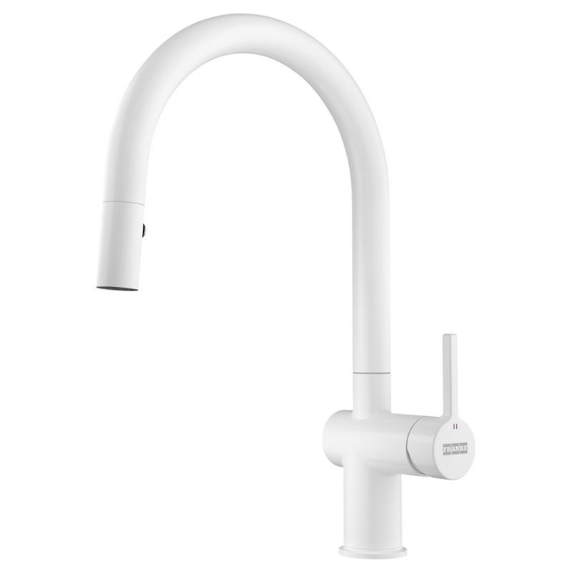 Змішувач для кухні Franke Active J з висувною лійкою та ламінарним потоком білий матовий 115.0653.405