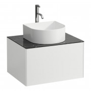 Тумба під раковину Laufen Sonar 60 см з отвором під раковину та змішувач МДФ/ДСП/керамограніт білий матовий/чорний мармур H4054050341431