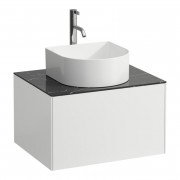 Тумба под раковину Laufen Sonar 60 см с отверстием под раковину и смеситель МДФ/ДСП/керамогранит белый матовый/черный мрамор H4054050341431