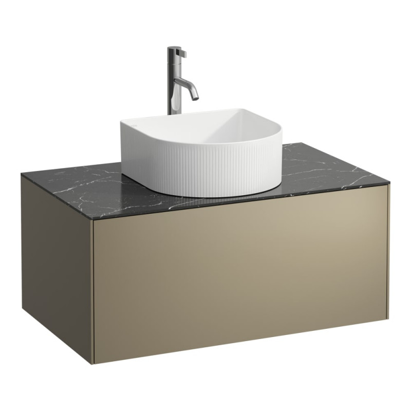 Тумба под раковину Laufen Sonar 80 см с отверстием под раковину и смеситель МДФ/ДСП/керамогранит титан/черный мрамор H4054150341421