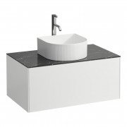 Тумба під раковину Laufen Sonar 80 см з отвором під раковину та змішувач МДФ/ДСП/керамограніт білий матовий/чорний мармур H4054150341431