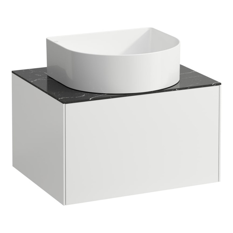 Тумба под раковину Laufen Sonar 60 см с отверстием в центре МДФ/ДСП/керамогранит белый матовый/черный мрамор H4054010341431