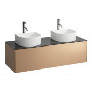 Тумба під 2 раковини Laufen Sonar 120 см з 2 отворами під раковину та змішувач МДФ/ДСП/керамограніт мідь/чорний мармур H4054280341411