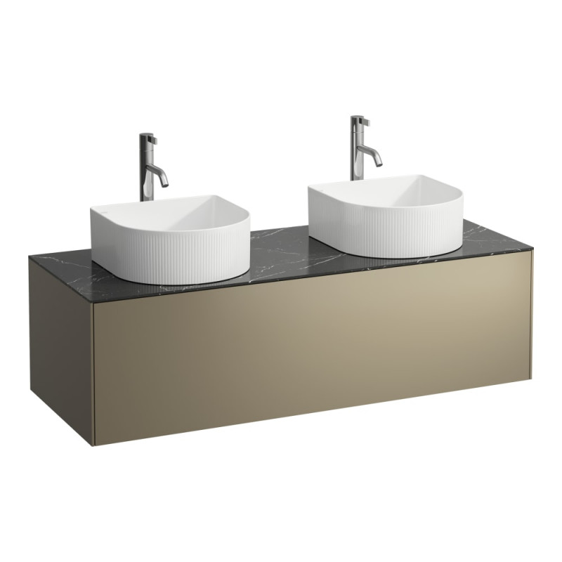 Тумба под 2 раковины Laufen Sonar 120 см с 2 отверстиями под раковину и смеситель МДФ/ДСП/керамогранит титан/черный мрамор H4054280341421