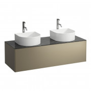 Тумба под 2 раковины Laufen Sonar 120 см с 2 отверстиями под раковину и смеситель МДФ/ДСП/керамогранит титан/черный мрамор H4054280341421