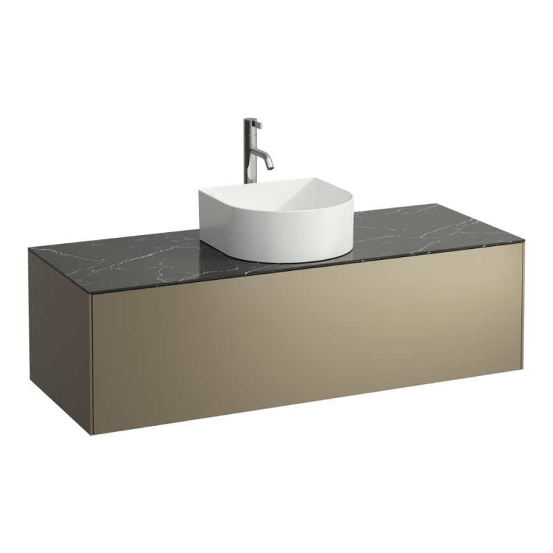 Тумба під раковину Laufen Sonar 120 см з отвором у центрі під раковину та змішувач МДФ/ДСП/керамограніт титан/чорний мармур H4054250341421