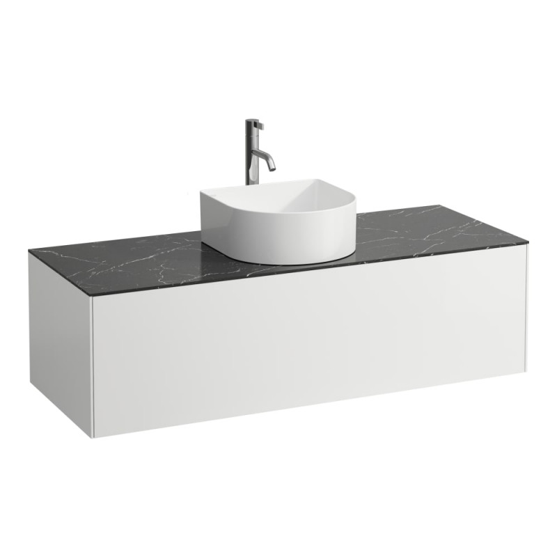 Тумба под раковину Laufen Sonar 120 см с отверстием в центре под раковину и смеситель МДФ/ДСП/керамогранит белый матовый/черный мрамор H4054250341431