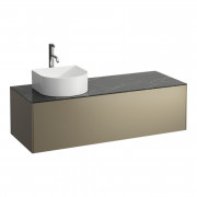 Тумба под раковину Laufen Sonar 120 см с отверстием слева под раковину и смеситель МДФ/ДСП/керамогранит титан/черный мрамор H4054260341421