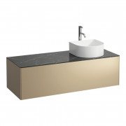 Тумба під раковину Laufen Sonar 120 см з отвором праворуч під раковину та змішувач МДФ/ДСП/керамограніт золото/чорний мармур H4054270341401