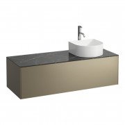 Тумба под раковину Laufen Sonar 120 см с отверстием справа под раковину и смеситель МДФ/ДСП/керамогранит титан/черный мрамор H4054270341421