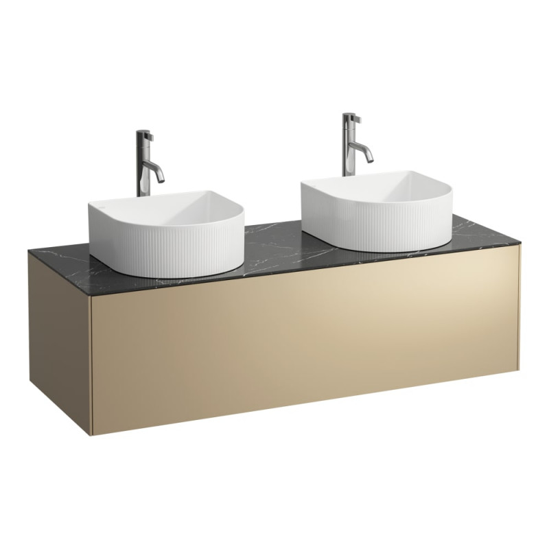 Тумба під 2 раковини Laufen Sonar 120 см з 2 отворами під раковину та змішувач МДФ/ДСП/керамограніт золото/чорний мармур H4054280341401