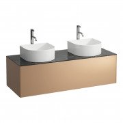 Тумба под 2 раковины Laufen Sonar 120 см с 2 отверстиями под раковину и смеситель МДФ/ДСП/керамогранит медь/черный мрамор H4054280341411