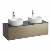 Тумба под 2 раковины Laufen Sonar 120 см с 2 отверстиями под раковину и смеситель МДФ/ДСП/керамогранит титан/черный мрамор H4054280341421