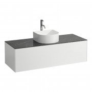 Тумба під раковину Laufen Sonar 120 см з отвором у центрі під раковину та змішувач МДФ/ДСП/керамограніт білий матовий/чорний мармур H4054250341431