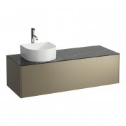 Тумба под раковину Laufen Sonar 120 см с отверстием слева под раковину и смеситель МДФ/ДСП/керамогранит титан/черный мрамор H4054260341421