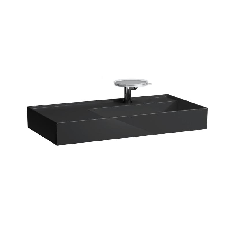 Раковина для ванної Laufen Kartell 90х46 см полиця зліва з 1 отвором кераміка чорний глянсовий H8103390201111