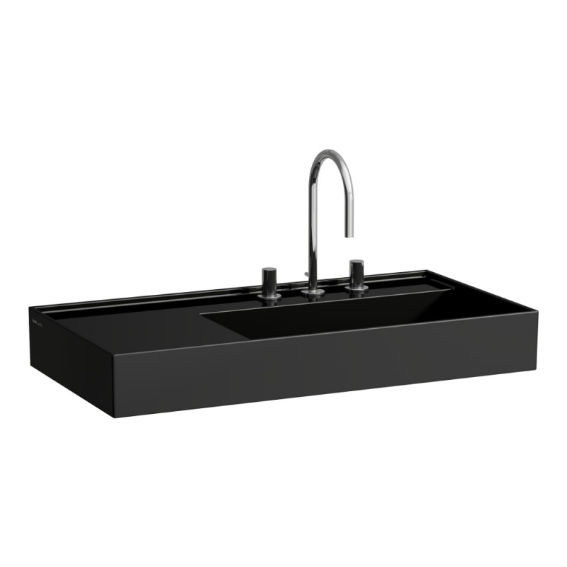 Раковина для ванной Laufen Kartell 90х46 см полка слева c 3 отверстиями керамика черный глянцевый H8103390201581
