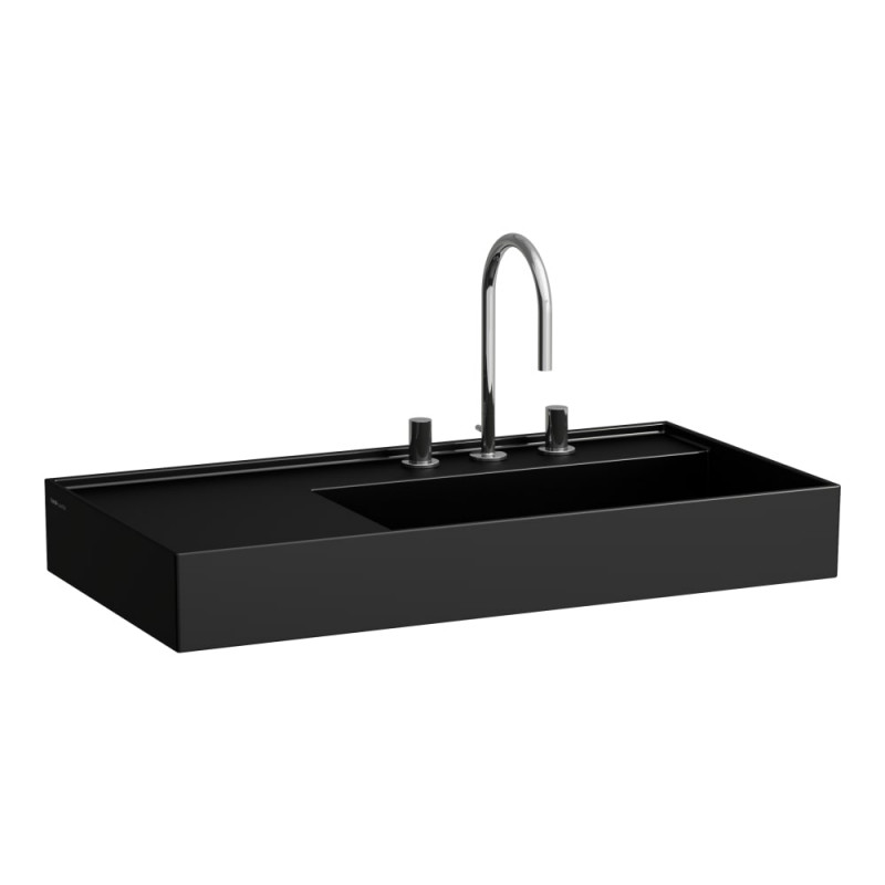 Раковина для ванної Laufen Kartell 90х46 см полиця зліва з 3 отворами кераміка чорний матовий H8103397161581