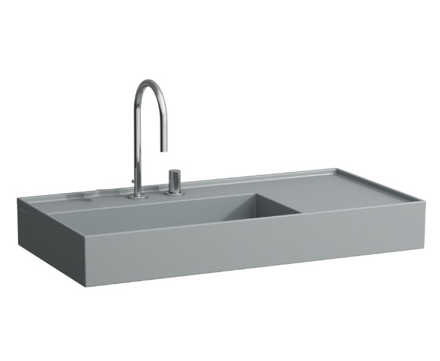 Раковина для ванної Laufen Kartell 90х46 см полиця праворуч з 2 отворами кераміка графіт матовий H8103387588151