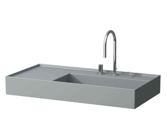 Раковина для ванной Laufen Kartell 90х46 см полка слева c 2 отверстиями керамика графит матовый H8103397588151
