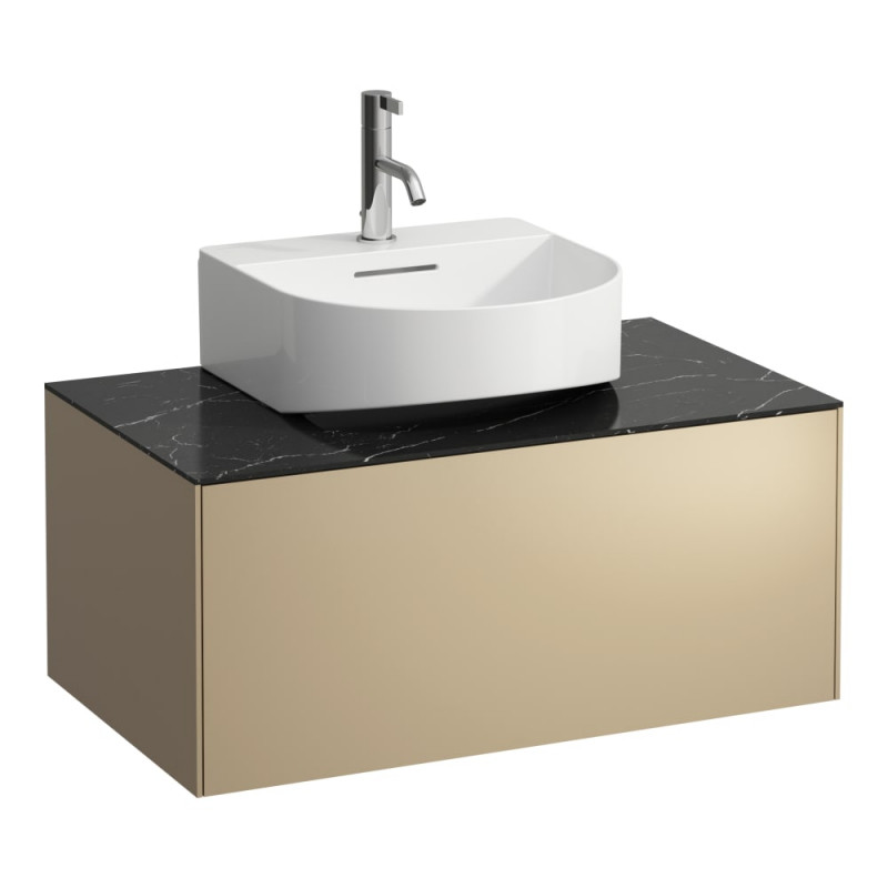 Тумба під раковину Laufen Sonar 80 см з отвором у центрі МДФ/ДСП/керамограніт золото/чорний мармур H4054410341401