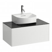 Тумба под раковину Laufen Sonar 80 см с отверстием в центре МДФ/ДСП/керамогранит белый матовый/черный мрамор H4054410341431