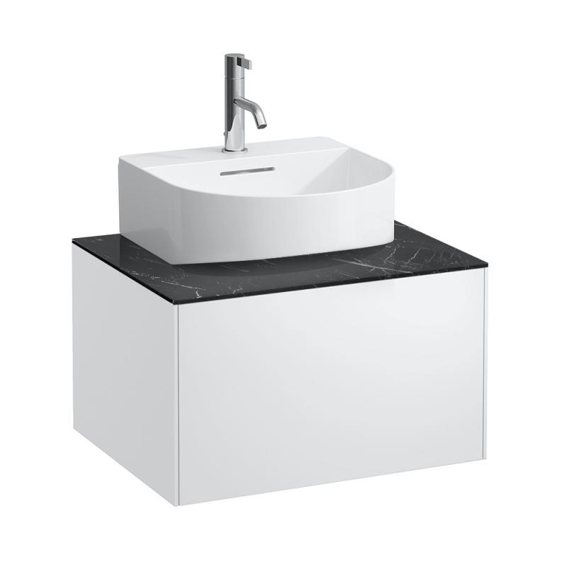 Тумба под раковину Laufen Sonar 60 см с отверстием в центре МДФ/ДСП/керамогранит белый матовый/черный мрамор H4054310341431
