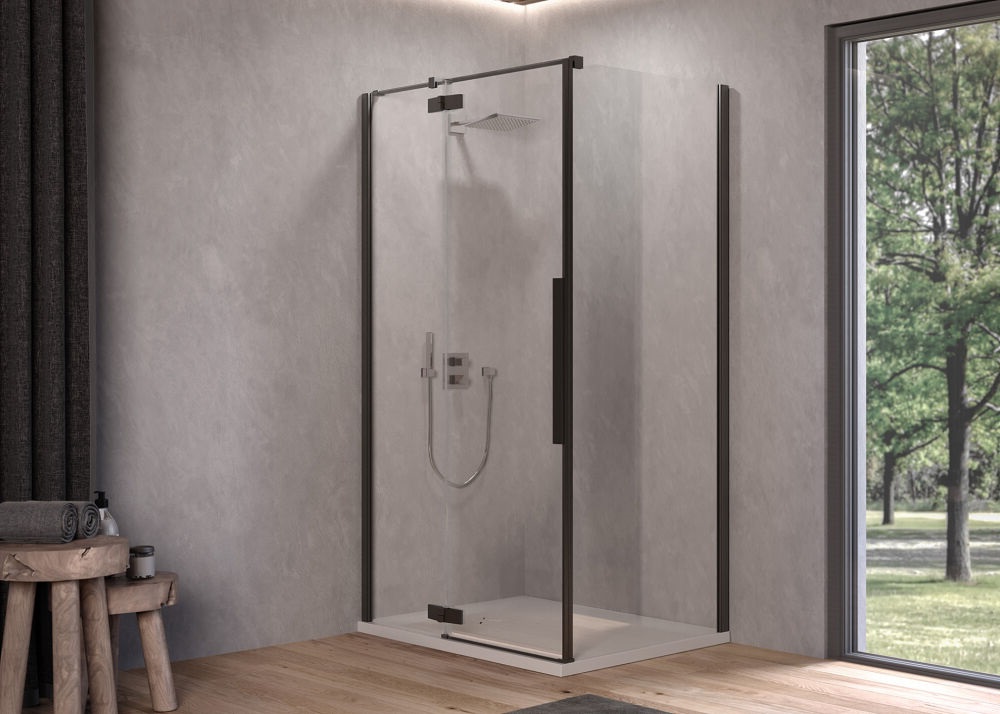 Душевые двери Kolpa San Polaris D 100-L B 100х200 см левая профиль черный/прозрачное стекло Clean Coat 515780