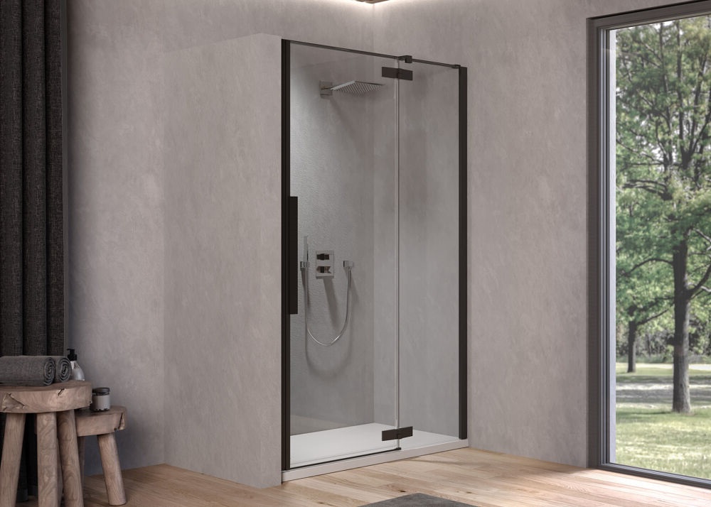 Душевые двери Kolpa San Polaris N 140-R B 140х200 см правая профиль черный/прозрачное стекло Clean Coat 516080