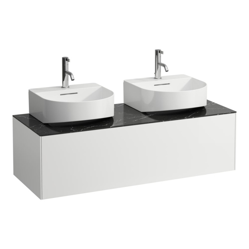 Тумба под 2 раковины Laufen Sonar 120 см МДФ/ДСП/керамогранит белый матовый/черный мрамор H4054540341431