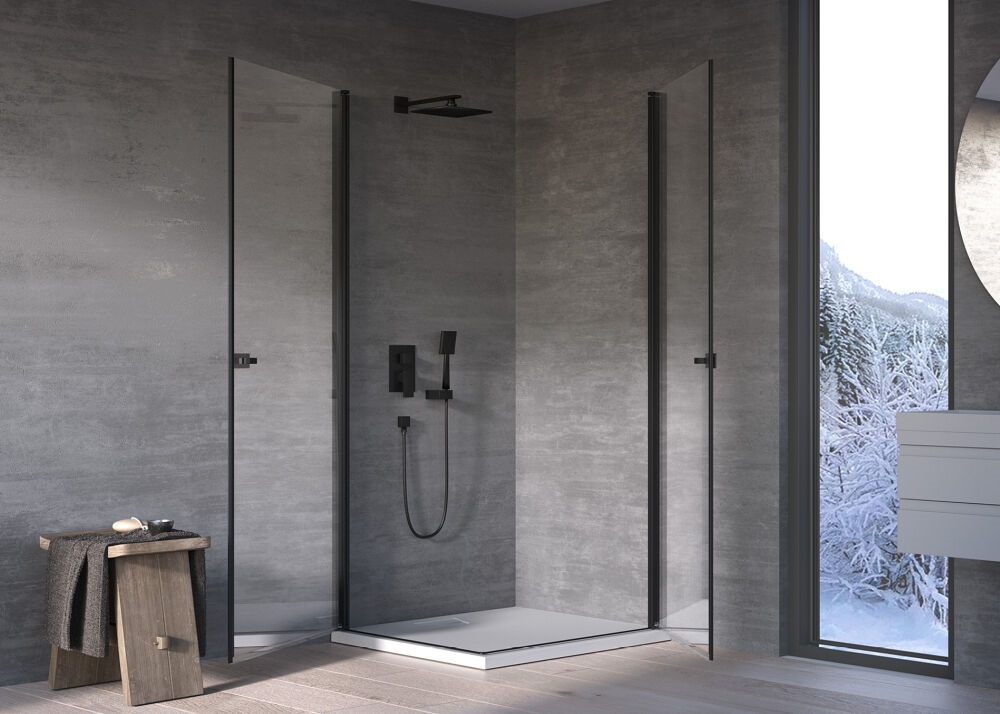 Душова кабіна Kolpa San Andromeda Q B 90х90 см профіль чорний/прозоре скло Clean Coat 516490