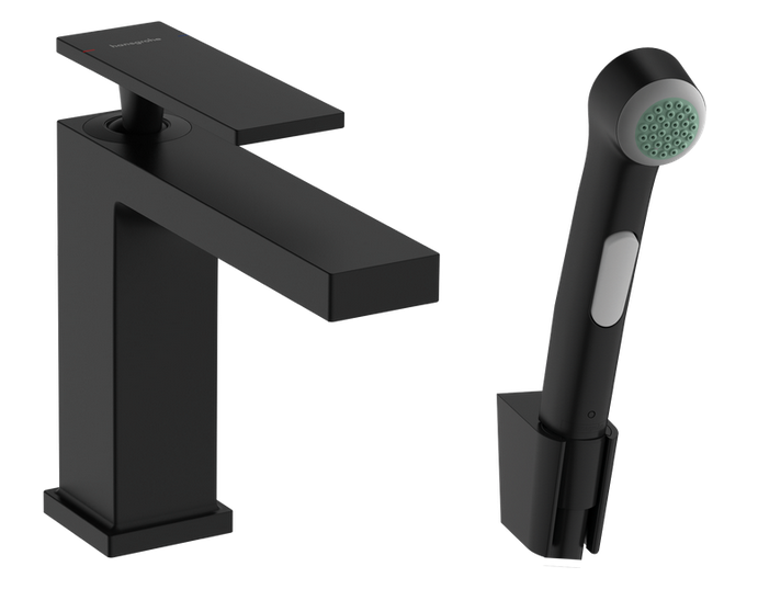 Змішувач для раковини Hansgrohe Tecturis E з гігієнічним душем матовий чорний 73210670