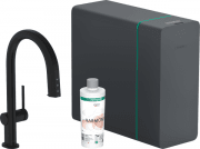 Смеситель для кухни Hansgrohe Aqittura M91 SodaSystem 210 выдвижной излив sBox стартовый набор матовый черный 76836670