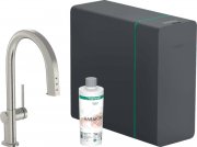 Змішувач для кухні Hansgrohe Aqittura M91 SodaSystem 210 висувний вилив sbox стартовий набір нержавіюча сталь 76836800