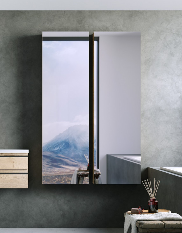 Шафка для ванної підвісна Kolpa San Alexis A 1462/15 450x1460x150 мм дзеркальні дверцята МДФ дерево 547340