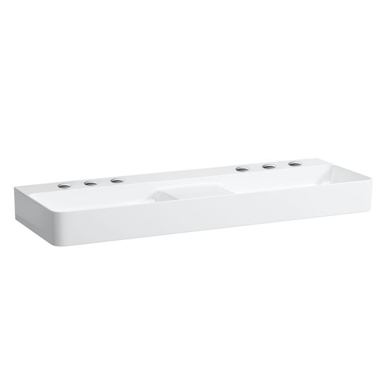 Раковина для ванної Laufen Val 120х42 см подвійна з 3 отворами для кожної чаші кераміка білий матовий H8142827571581