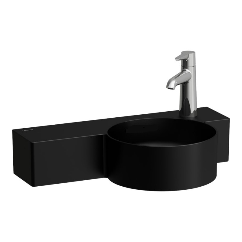 Міні-раковина для ванної Laufen Val 55х31,5 см з 1 отвором та полицею зліва кераміка чорний матовий H8152847161141