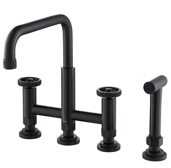 Смеситель для кухни Kraus Urbix с боковой выдвижной лейкой матовый черный KPF-3125MB